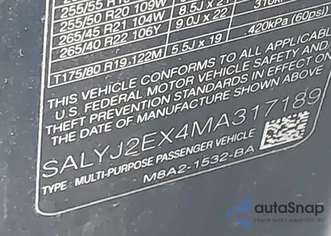 2021 Land Rover Range Rover Velar S из США, поврежденный, VIN SALYJ2EX4MA317189